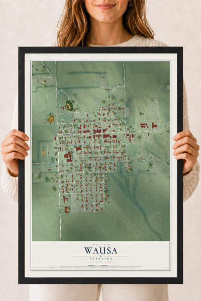 Map of Wausa, Nebraska, 18 x 24 inch print in a black wood frame