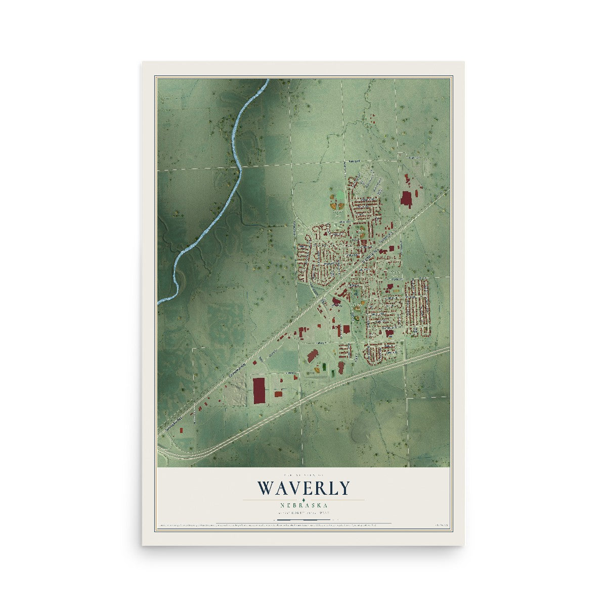 Map of Waverly, Nebraska, 12 x 18 inch unframed archival matte print