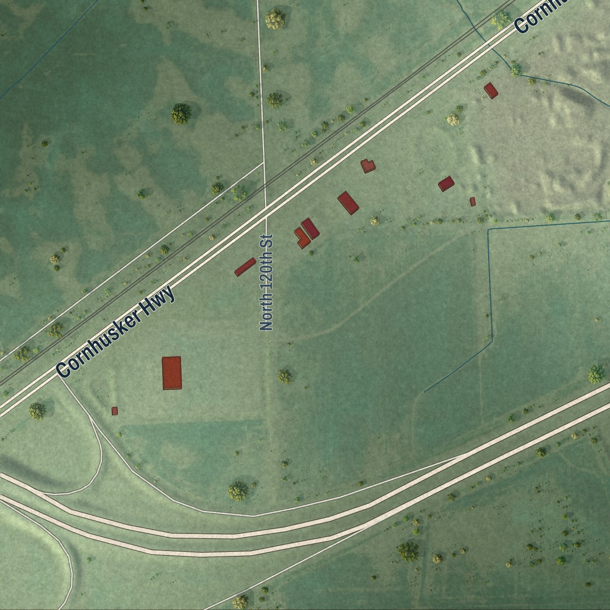 Second close-up of the map of Waverly, Nebraska print showing more streets and buildings