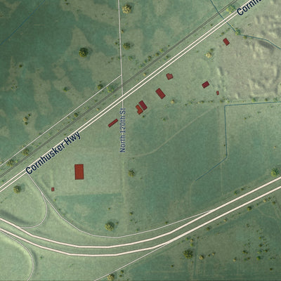 Second close-up of the map of Waverly, Nebraska print showing more streets and buildings