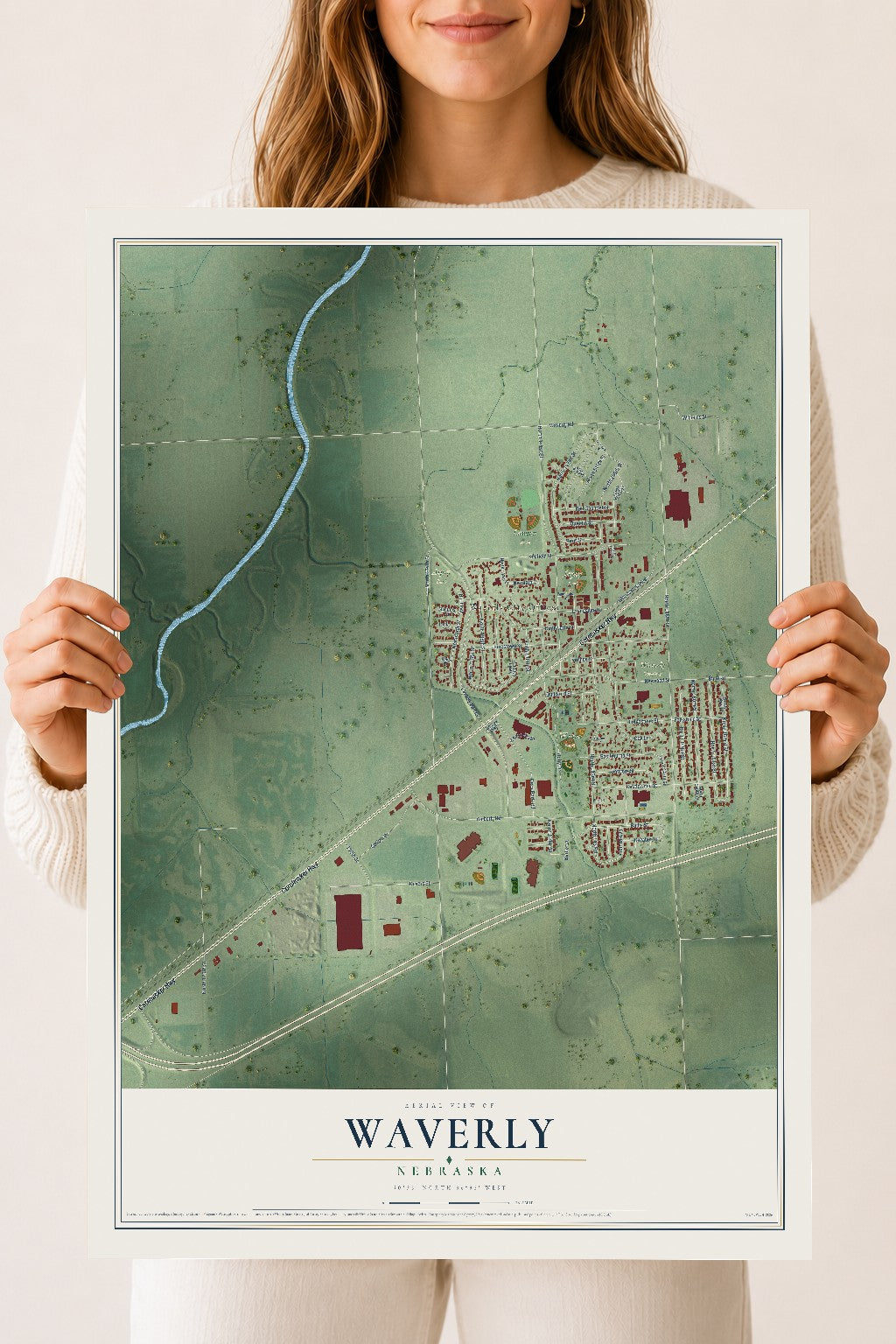 Map of Waverly, Nebraska, 18 x 24 inch unframed archival matte print