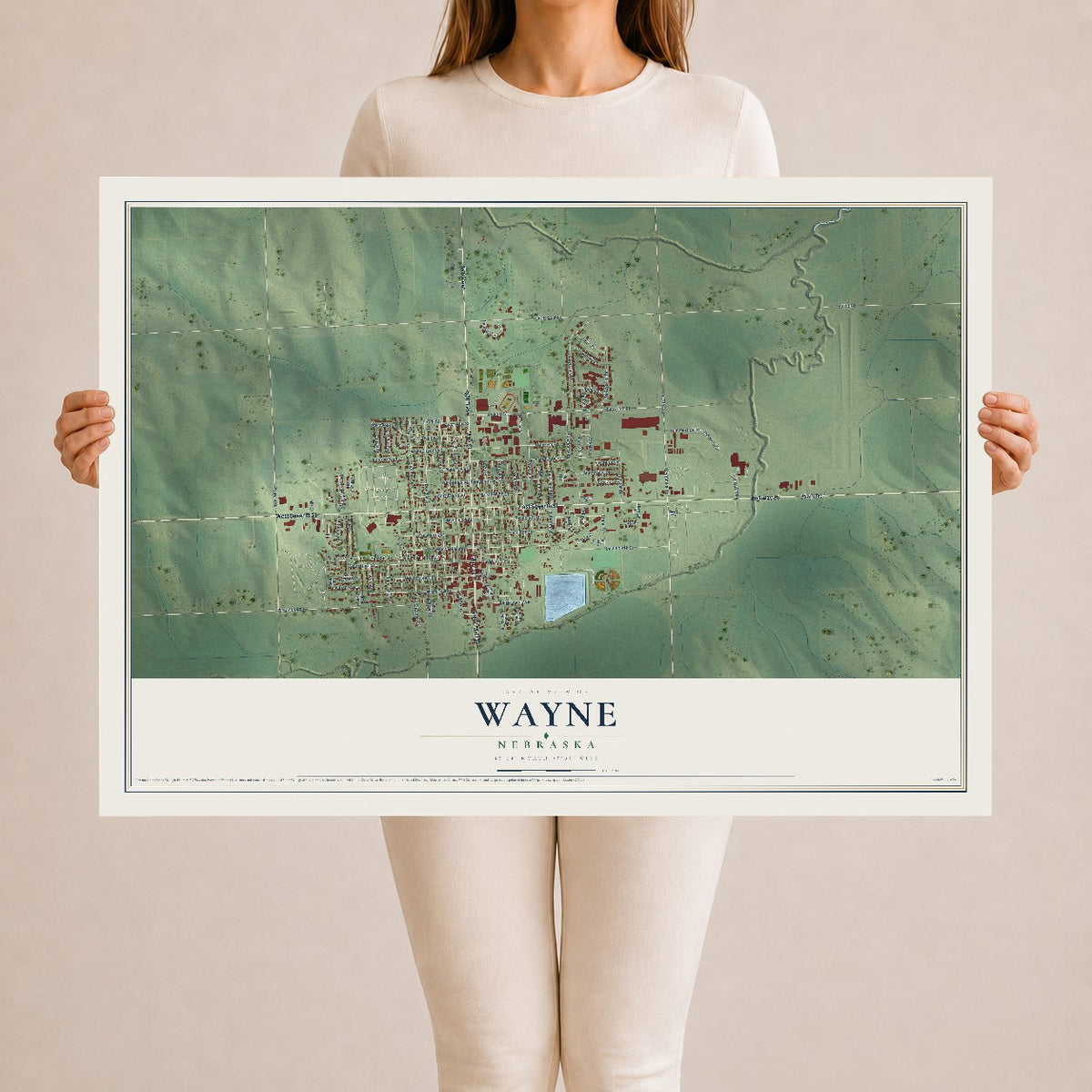 Map of Wayne, Nebraska, 24 x 36 inch unframed archival matte print