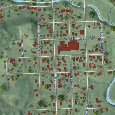 Close-up of the map of Weeping Water, Nebraska print showing street and building detail