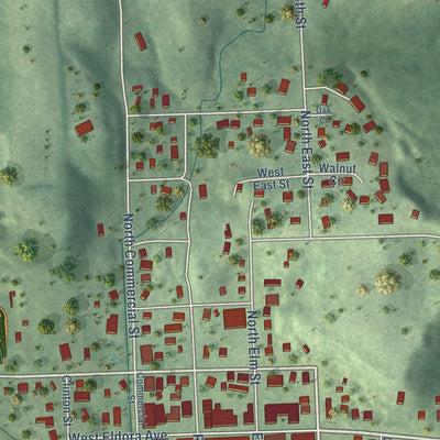 Second close-up of the map of Weeping Water, Nebraska print showing more streets and buildings