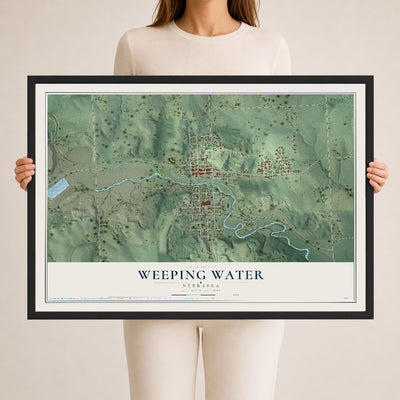 Map of Weeping Water, Nebraska, 24 x 36 inch print in a black wood frame