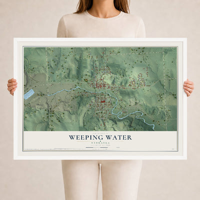 Map of Weeping Water, Nebraska, 24 x 36 inch print in a white wood frame