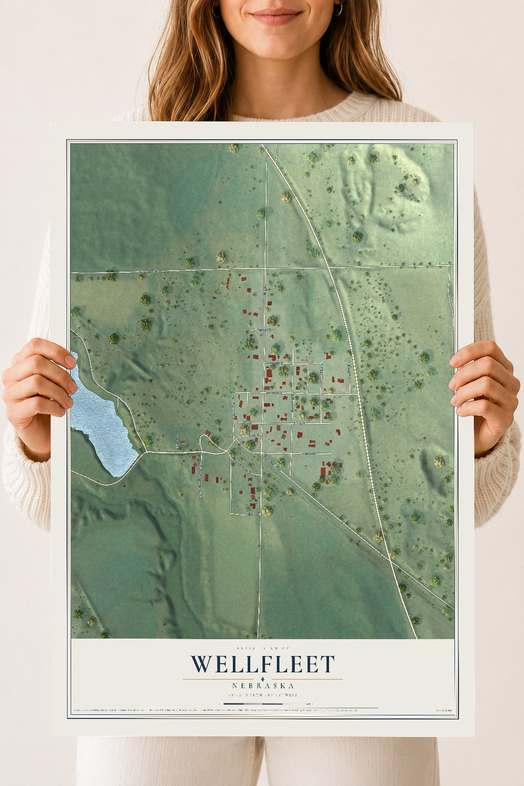 Map of Wellfleet, Nebraska, 18 x 24 inch unframed archival matte print