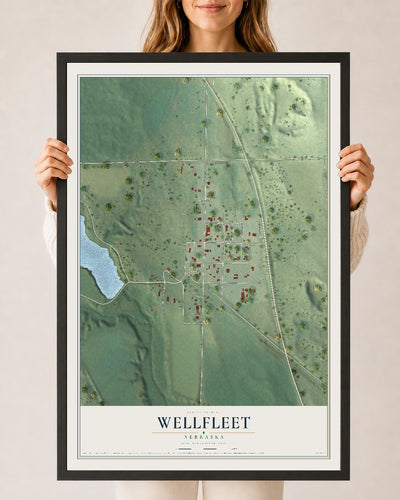 Map of Wellfleet, Nebraska, 24 x 36 inch print in a black wood frame