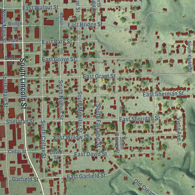 Close-up of the map of West Point, Nebraska print showing street and building detail