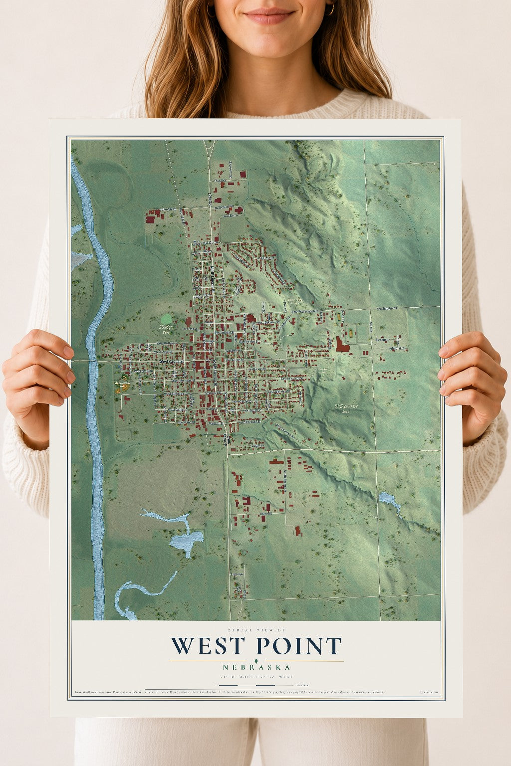 Map of West Point, Nebraska, 18 x 24 inch unframed archival matte print