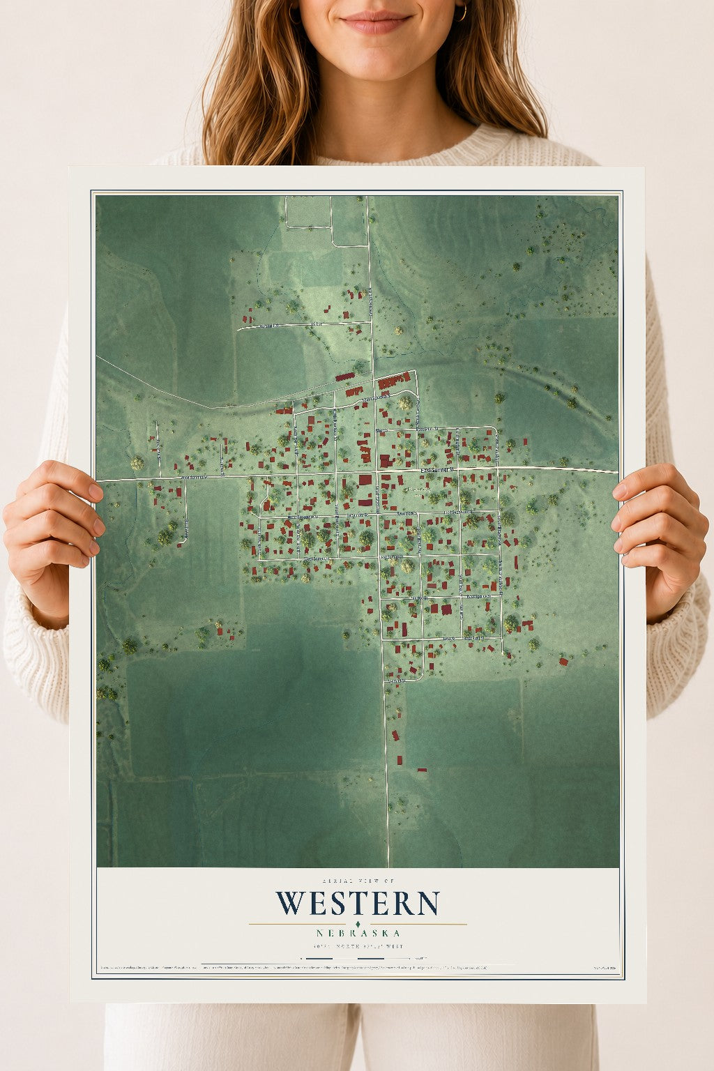 Map of Western, Nebraska, 18 x 24 inch unframed archival matte print