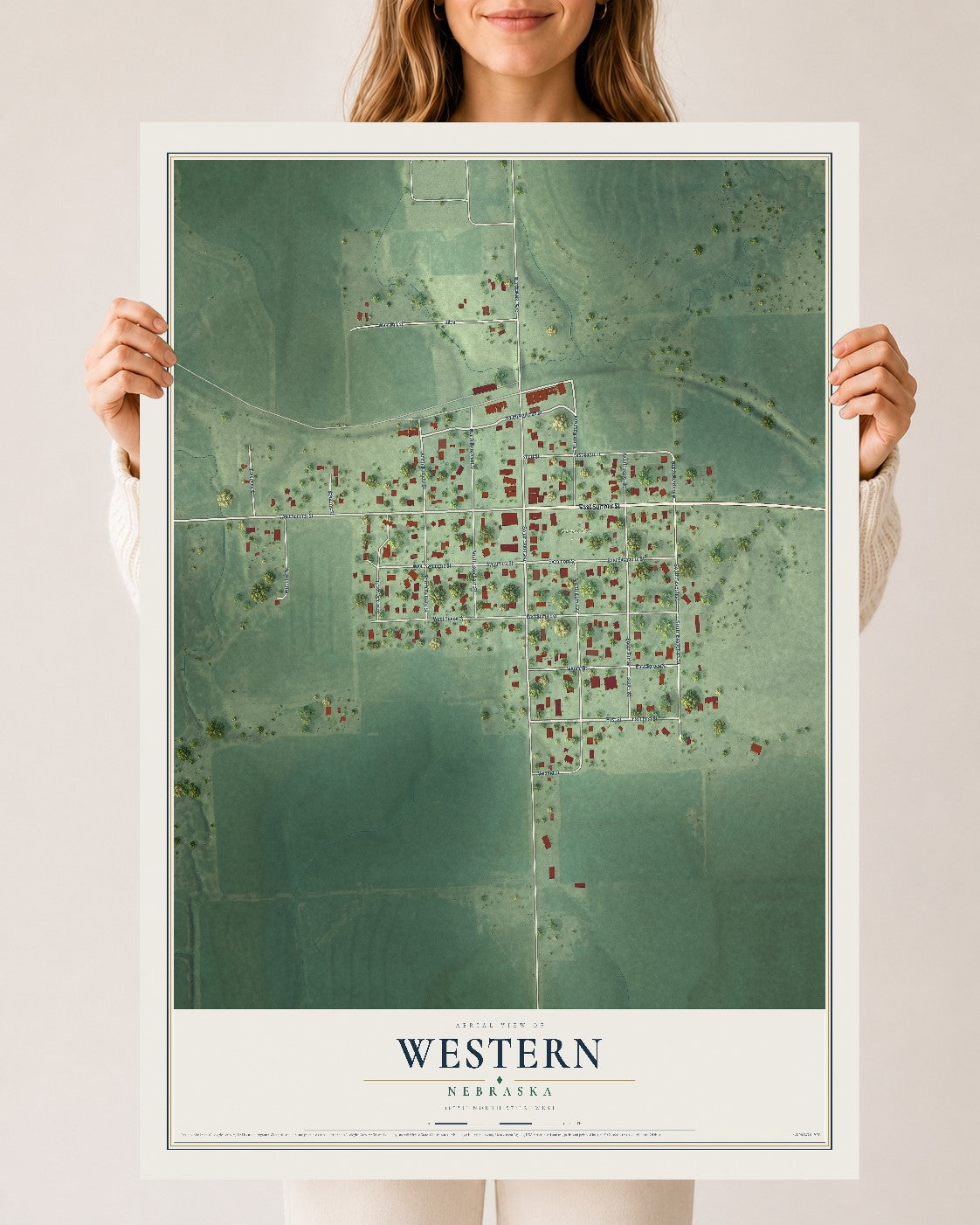 Map of Western, Nebraska, 24 x 36 inch unframed archival matte print