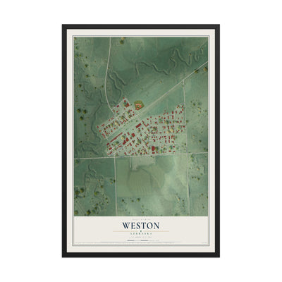 Map of Weston, Nebraska, 12 x 18 inch print in a black wood frame