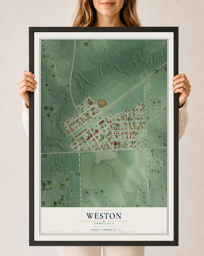 Map of Weston, Nebraska, 24 x 36 inch print in a black wood frame