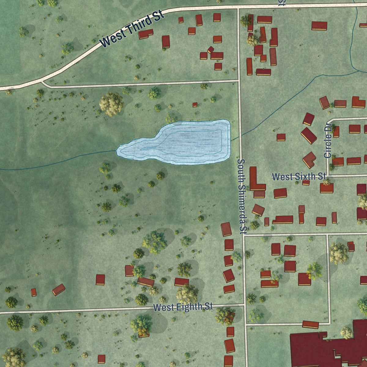 Second close-up of the map of Wilber, Nebraska print showing more streets and buildings