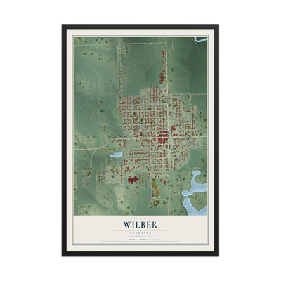 Map of Wilber, Nebraska, 12 x 18 inch print in a black wood frame