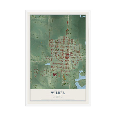 Map of Wilber, Nebraska, 12 x 18 inch print in a white wood frame