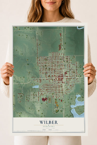 Map of Wilber, Nebraska, 18 x 24 inch unframed archival matte print