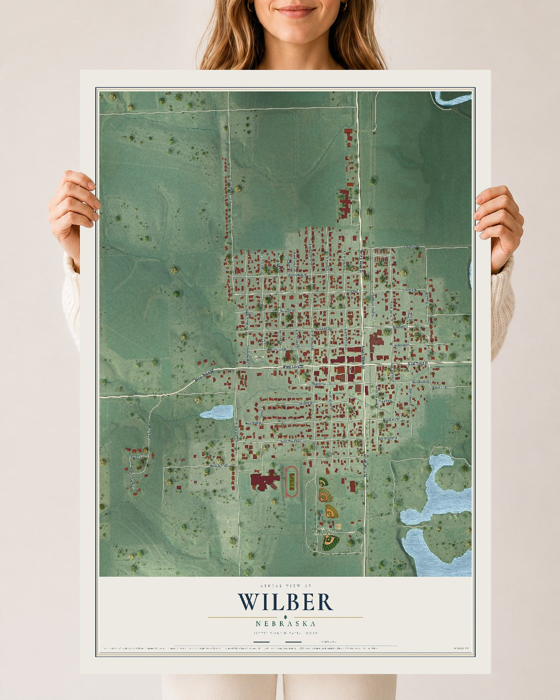 Map of Wilber, Nebraska, 24 x 36 inch unframed archival matte print