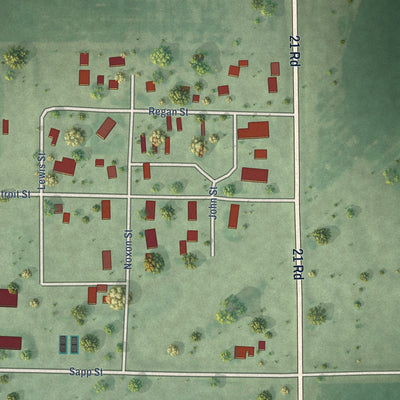 Second close-up of the map of Wilcox, Nebraska print showing more streets and buildings