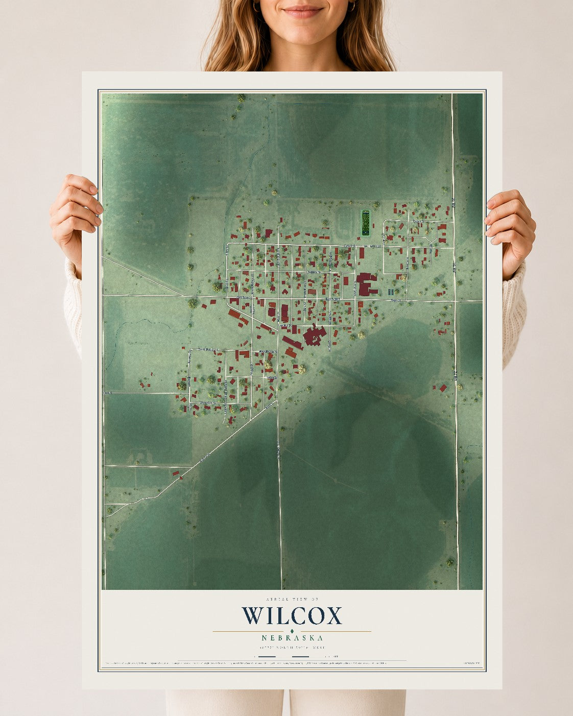 Map of Wilcox, Nebraska, 24 x 36 inch unframed archival matte print