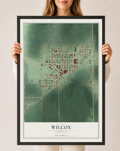 Map of Wilcox, Nebraska, 24 x 36 inch print in a black wood frame