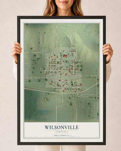Map of Wilsonville, Nebraska, 24 x 36 inch print in a black wood frame