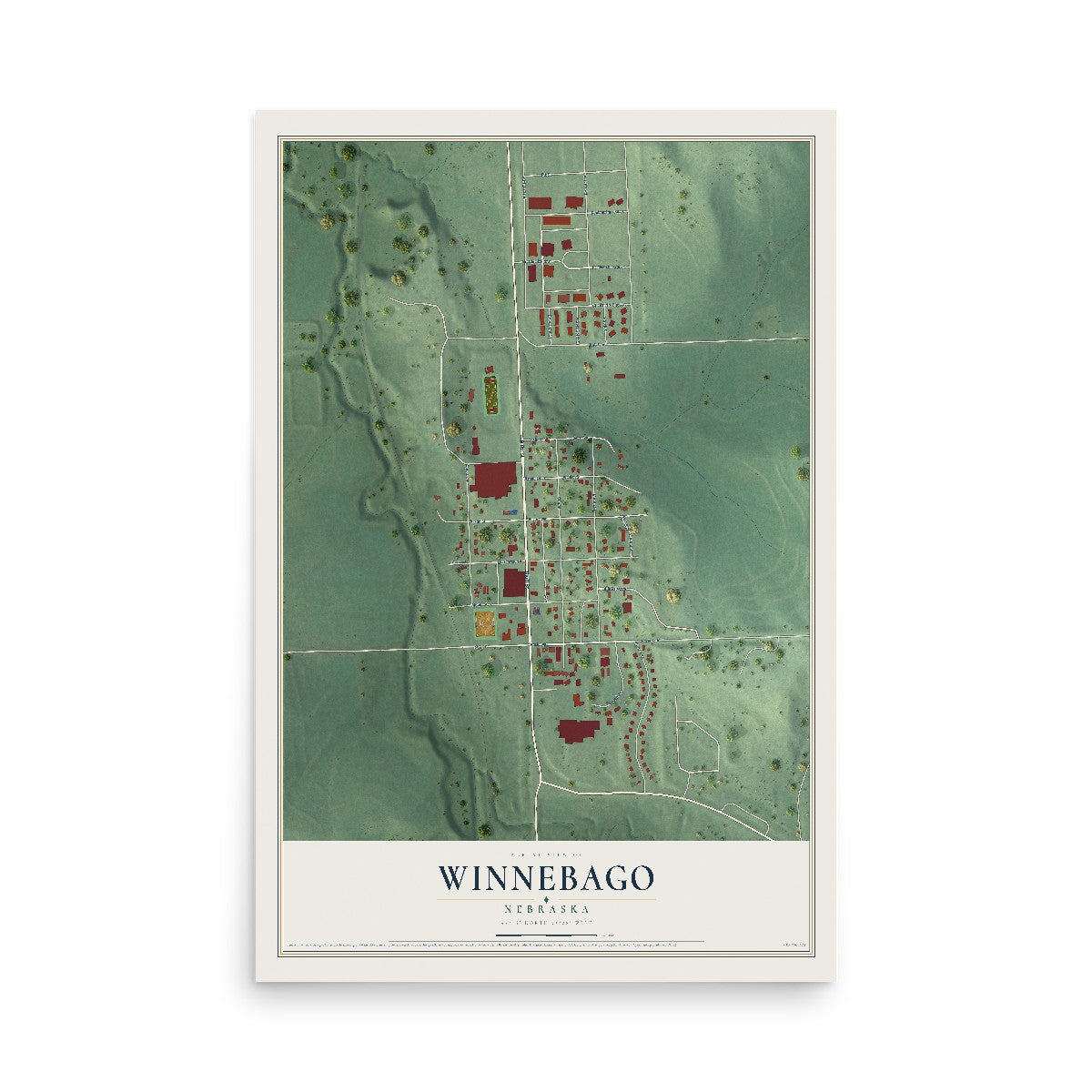 Map of Winnebago, Nebraska, 12 x 18 inch unframed archival matte print