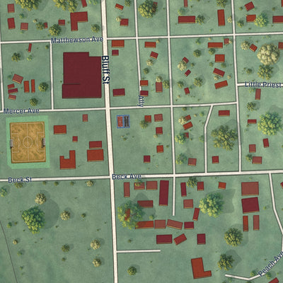 Close-up of the map of Winnebago, Nebraska print showing street and building detail