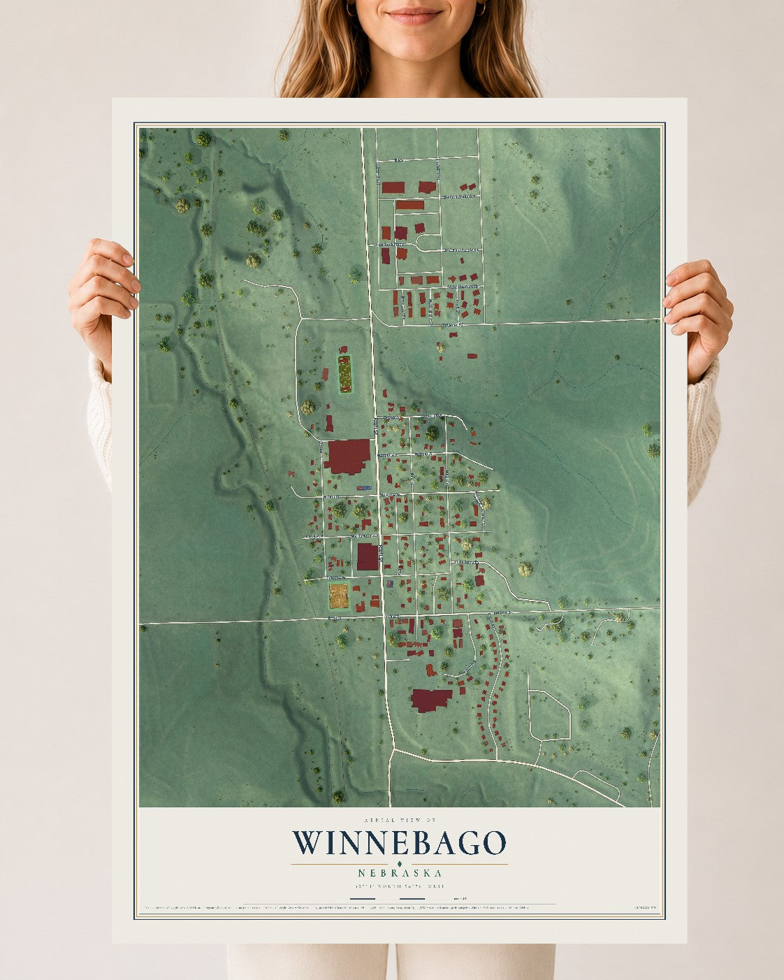 Map of Winnebago, Nebraska, 24 x 36 inch unframed archival matte print