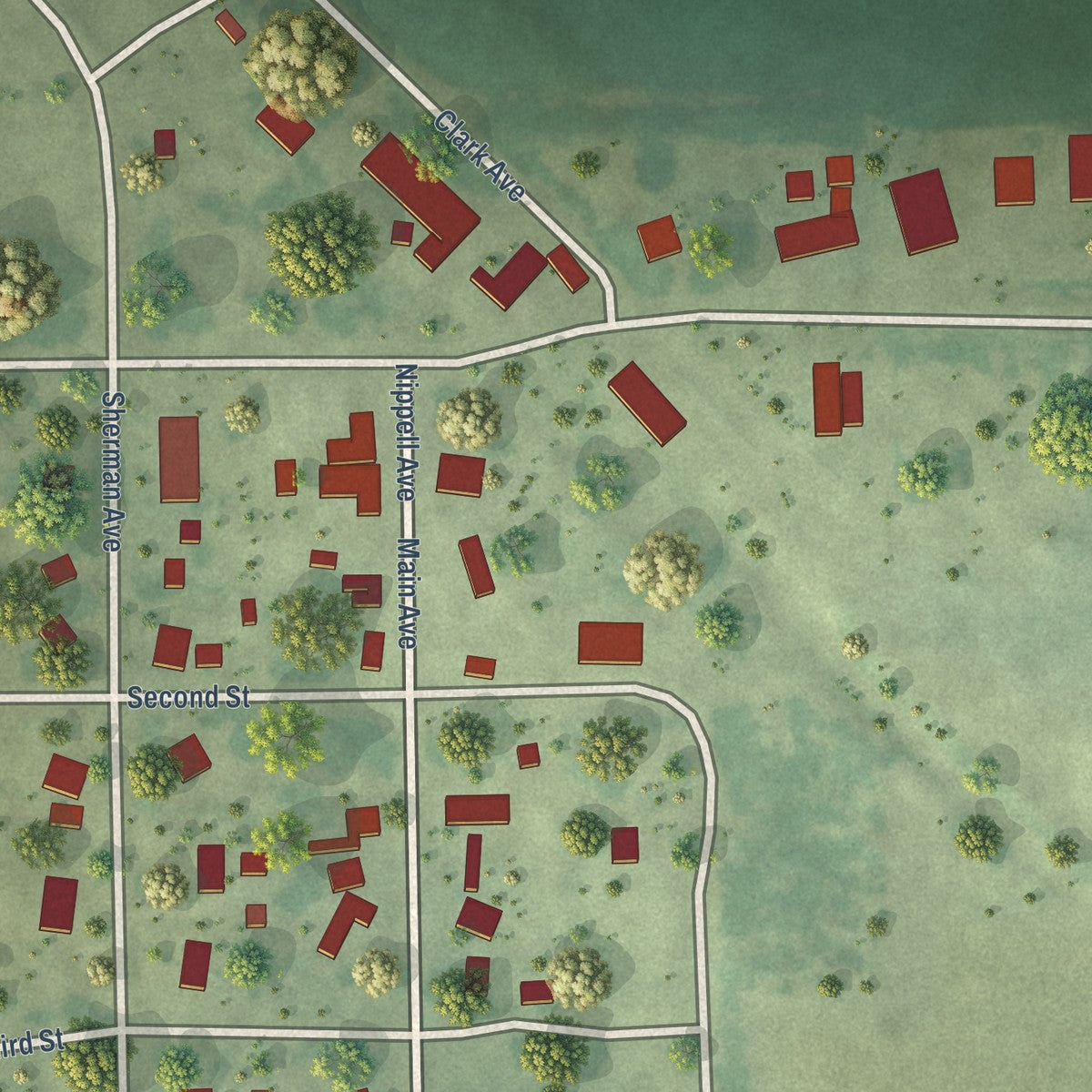Close-up of the map of Winnetoon, Nebraska print showing street and building detail