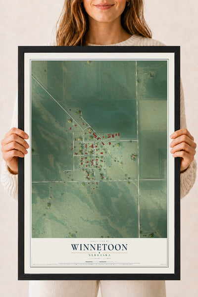 Map of Winnetoon, Nebraska, 18 x 24 inch print in a black wood frame