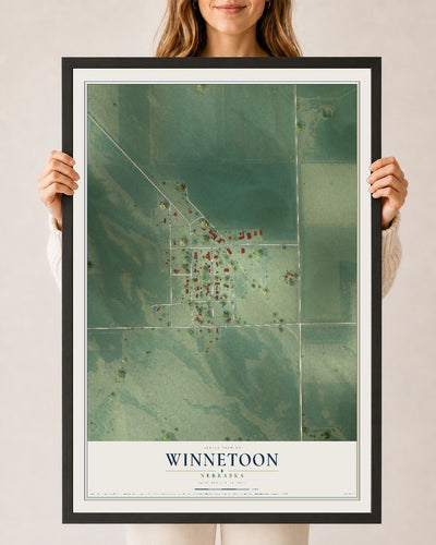 Map of Winnetoon, Nebraska, 24 x 36 inch print in a black wood frame