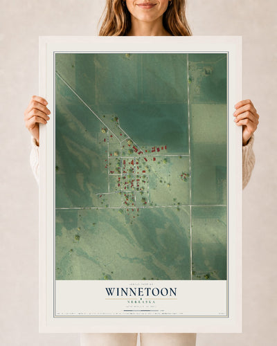 Map of Winnetoon, Nebraska, 24 x 36 inch print in a white wood frame
