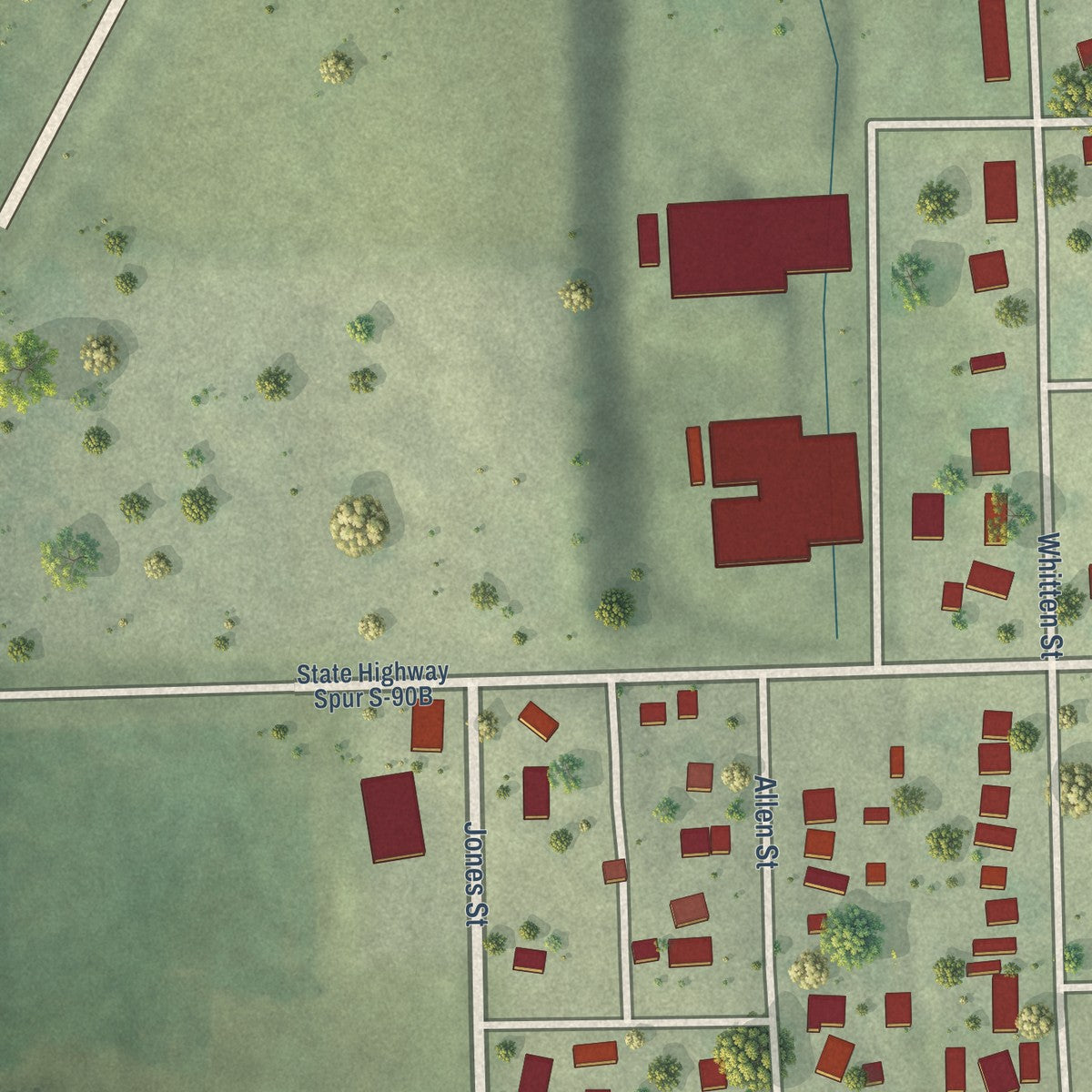 Second close-up of the map of Winside, Nebraska print showing more streets and buildings