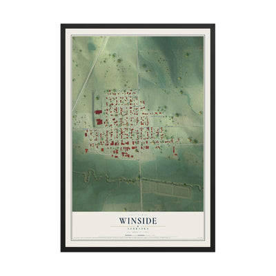 Map of Winside, Nebraska, 12 x 18 inch print in a black wood frame