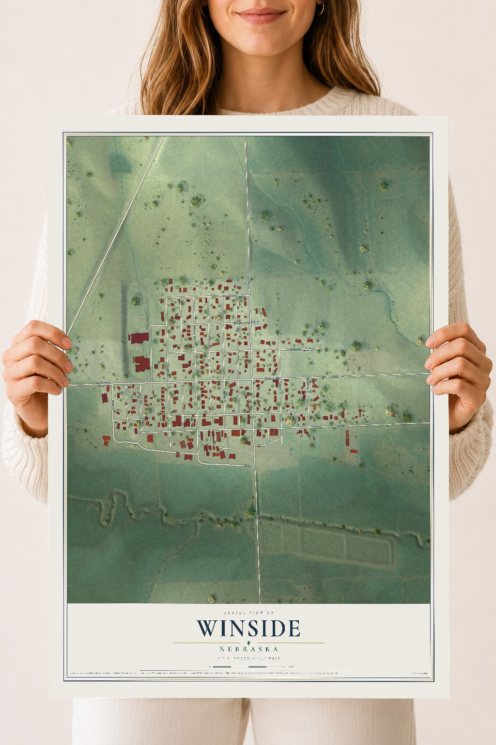 Map of Winside, Nebraska, 18 x 24 inch unframed archival matte print