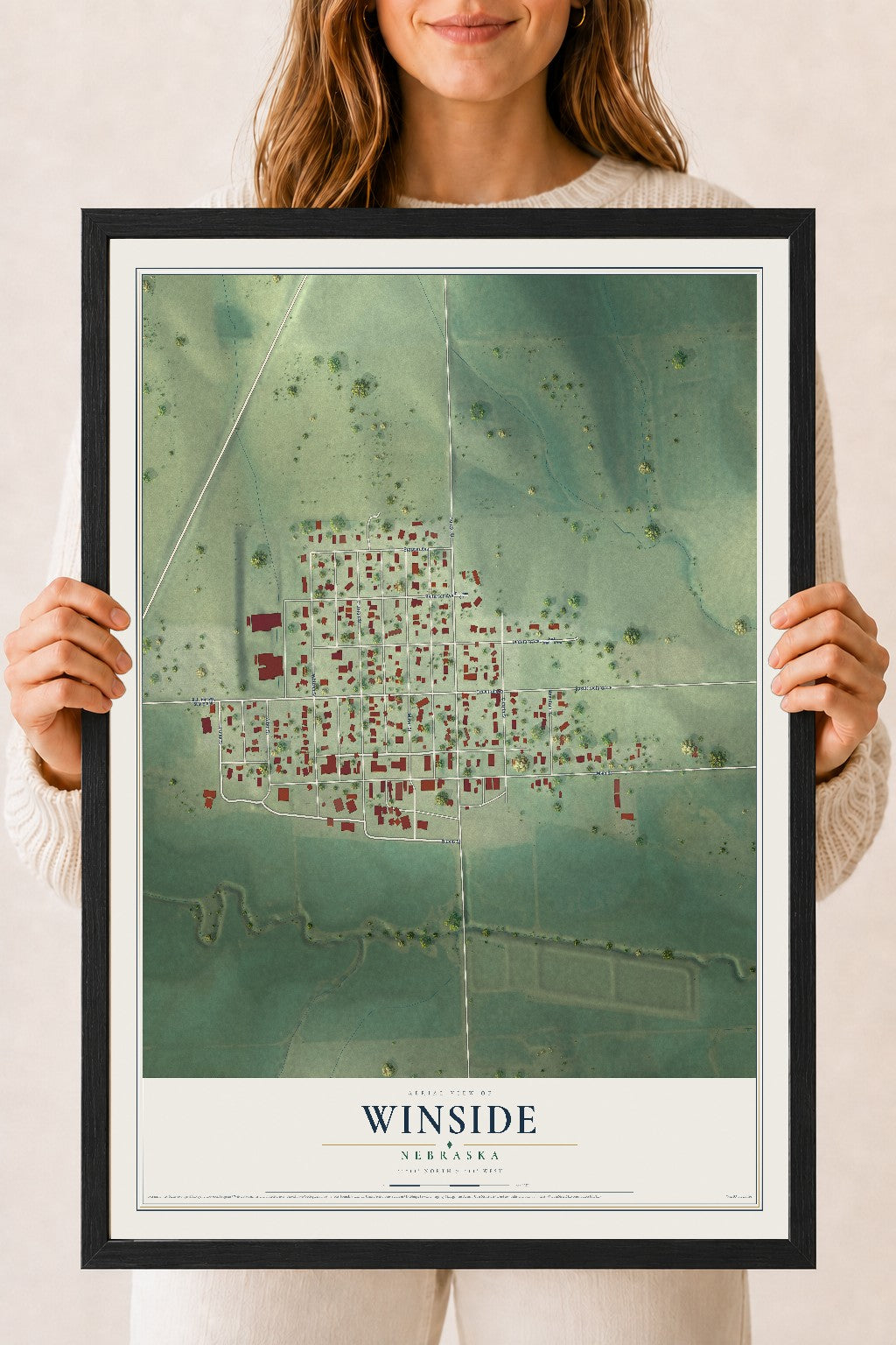 Map of Winside, Nebraska, 18 x 24 inch print in a black wood frame