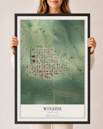 Map of Winside, Nebraska, 24 x 36 inch print in a black wood frame