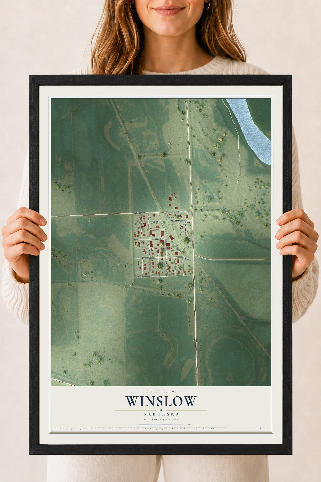 Map of Winslow, Nebraska, 18 x 24 inch print in a black wood frame