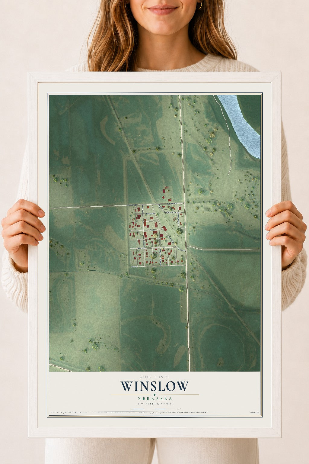Map of Winslow, Nebraska, 18 x 24 inch print in a white wood frame