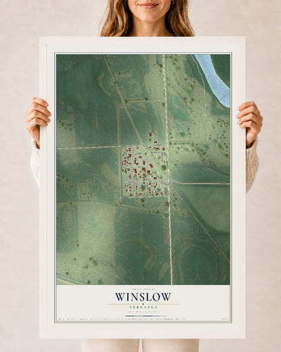 Map of Winslow, Nebraska, 24 x 36 inch print in a white wood frame