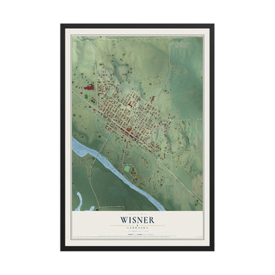 Map of Wisner, Nebraska, 12 x 18 inch print in a black wood frame
