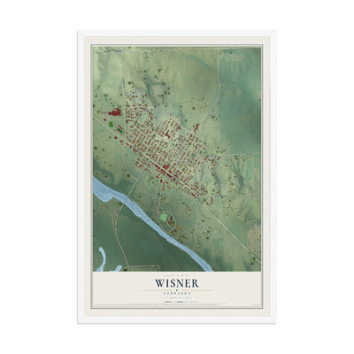 Map of Wisner, Nebraska, 12 x 18 inch print in a white wood frame