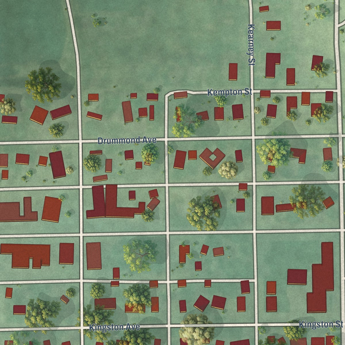 Close-up of the map of Wolbach, Nebraska print showing street and building detail