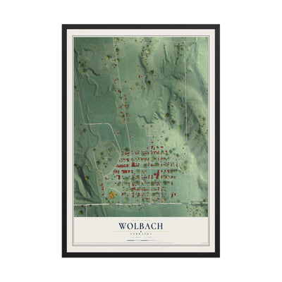 Map of Wolbach, Nebraska, 12 x 18 inch print in a black wood frame