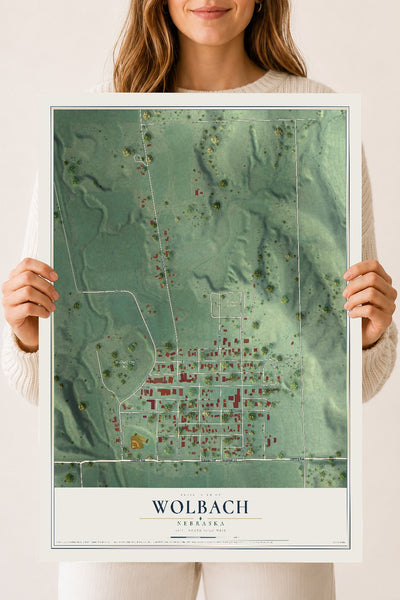 Map of Wolbach, Nebraska, 18 x 24 inch unframed archival matte print