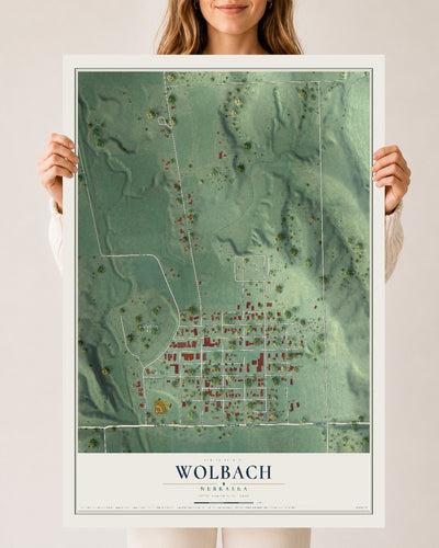 Map of Wolbach, Nebraska, 24 x 36 inch unframed archival matte print