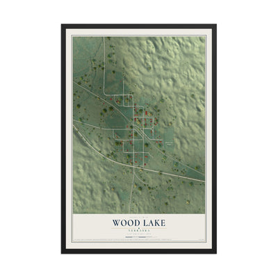 Map of Wood Lake, Nebraska, 12 x 18 inch print in a black wood frame