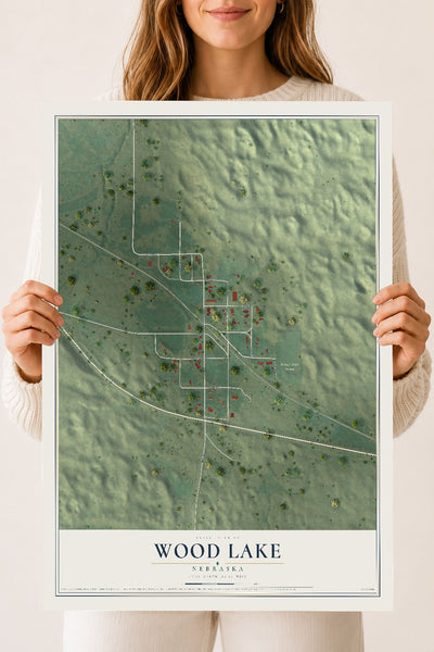 Map of Wood Lake, Nebraska, 18 x 24 inch unframed archival matte print